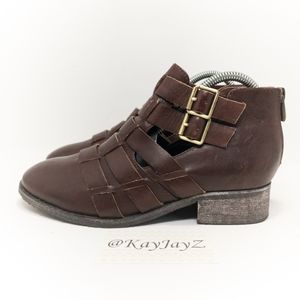 Antelope Red Leather Woven Double Buckle Bootie